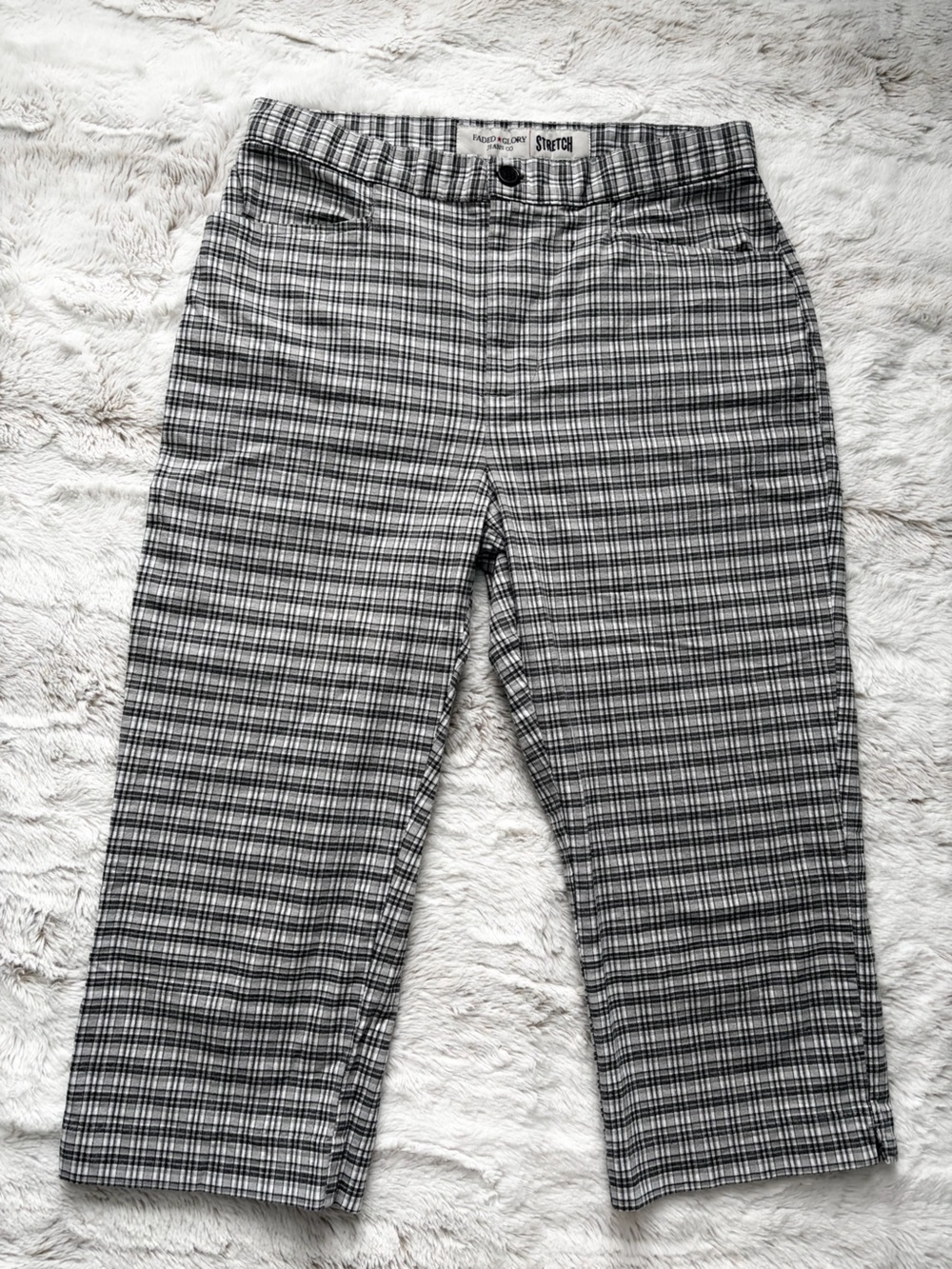 ✨ Vintage Y2K Faded Glory Gingham Capri Pants Cottagecore High Rise Stretch 🖤🤍